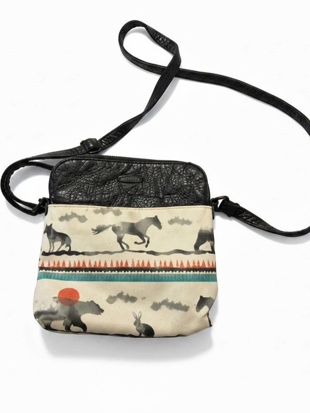 Sakroots Artist Circle Flat Crossbody Black & Cream